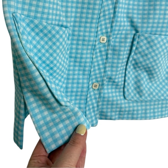 Vintage 70s Matching Two-Piece Pant Set Size Small Blue Gingham Checker Retro - Picture 7 of 9